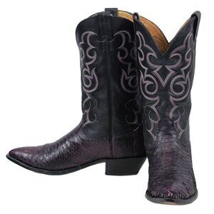 Nocona PURPLE Snakeskin Cowboy Boots Vintage US Made 8-Row Stitch Men's 9.5 D